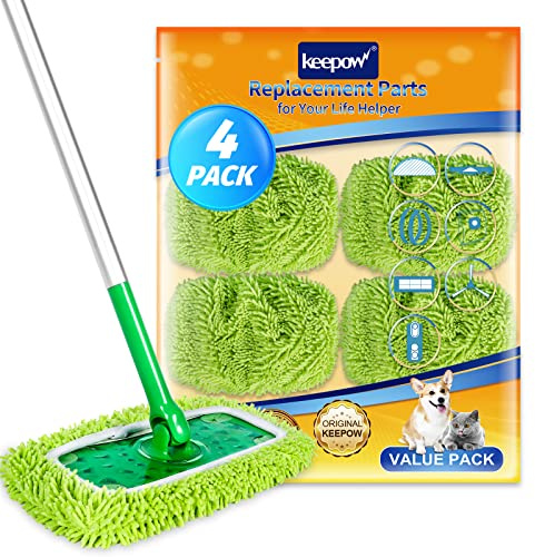 KEEPOW 4er Bodentücher für Swiffer Bodenwischer - Chenille, Waschbar | 5× Reinigungskraft, Wiederverwendbare Tücher für Swiffer Feuchte Bodentücher, nass & trocken, langlebig, mit Wäschebeutel