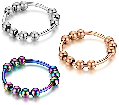 Tadipri 3 Stücke Anti-Stress Dekompression Angstring Zum Drehen Stressabbau Aus Edelstahl Für Damen, Frauen Und Mädchen(Silber/Gold/Farbe)