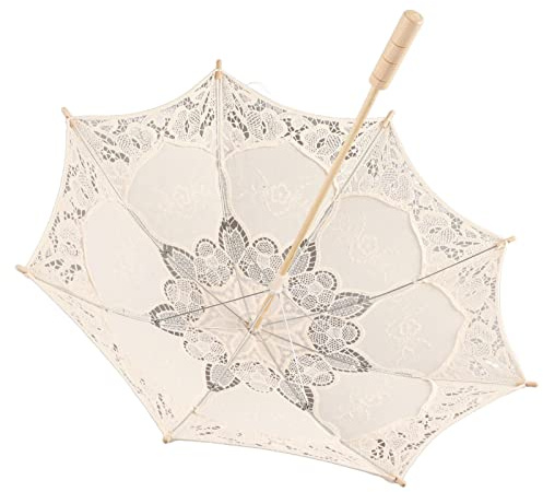 Paraguas De Encaje, Sombrilla De Encaje De Algodón Vintage, Sombrillas Para El Sol Para La Decoración Del Banquete De Boda Nupcial Accesorios Para Fotos Accesorios Para Disfraces Dama(Large-Marfil)