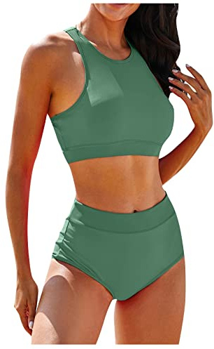 Bikini Damen Set Tankini Bikinioberteile Sport High Waist Bikini Zweiteilig Bademode Imprimer Badeanzug Mit Tankini Oberteil