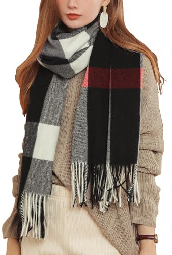 SEEKWISH Damen Schal Winter Dick Warm Tartan Streifen Plaid Nachahmung Kaschmir