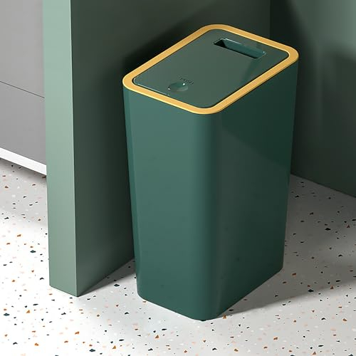 Sightday 9L Green Bin, Square Plastic Bin with Lid, Push Button, Dog Proof, Ideal for Kitchen, Bathroom, Bedroom, Office, Living Room, Toilet, Car (Green Bin)