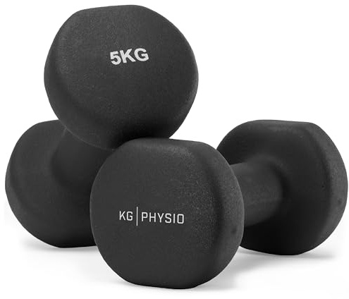 KG Physio Hantelset vikter av - neoprenbelagda hantlar, svettbeständiga hantelvikter set med anti-rull-teknik, hantelset med träningsaffisch, 1-10 kg hantelpar
