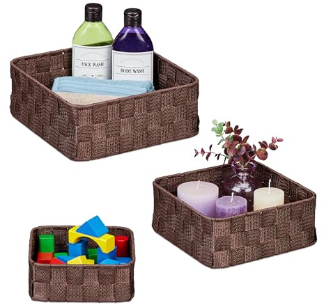 Relaxdays Aufbewahrungskorb 3er Set, Kunststoff, braun