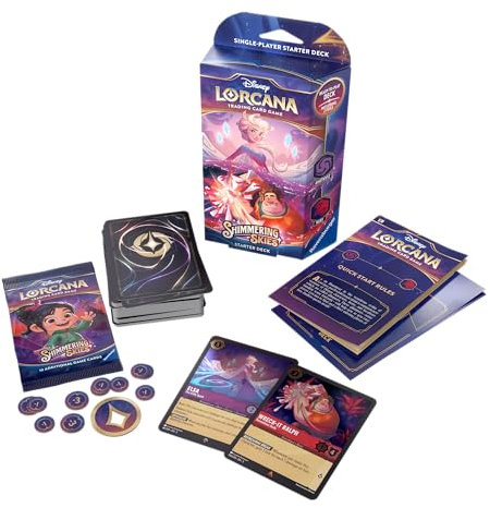 Ravensburger Disney Lorcana TCG: Shimmering Skies Mazo de Inicio – Amatista y Rubí, Juedo de Cartas para Adultos y Niños +8 años