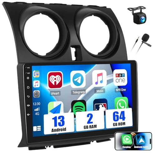 SIXWIN 2GB+64GB Android 13 Radio Coche para Nissan Qashqai J10 2006-2016 con CarPlay&Android Auto&Mirrorlink,9 Pulgadas Pantalla Táctil con WiFi/GPS/Bluetooth/FM/RDS/USB/EQ+AHD Cámara Mic