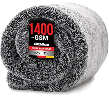 Ivality® Auto Trockentuch Mittel 40x60 cm – 1400 GSM Ultra Saugstarke Mikrofasertücher für Autopflege und Motorrad, Fusselfreies, Lack-schonendes Twisted Towel Microfasertuch