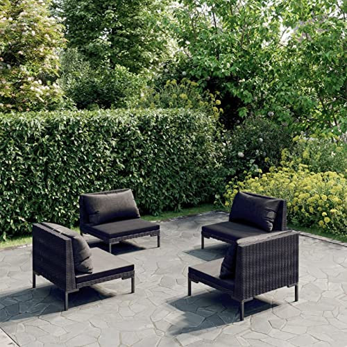 Rantry 4-TLG. Gartenlounge Set mit Kissen Gartensofa Gartenmöbel Set Loungesofa Balkonsofa Outdoor Sofa Balkonmöbel Ecklounge Sitzgruppe für Garten Balkon Poly Rattan Dunkelgrau