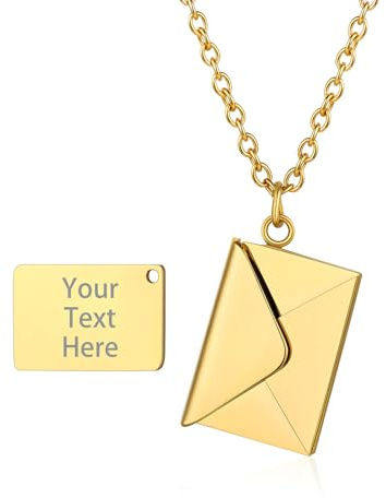 Custom4U Personalisierte Foto Medaillon zum Öffnen mit Bild Edelstahl Umschlag Halskette Fotokette mit Briefumschlag in Silber/Gold/Rosegold/Schwarz Geschenk für Muttertag Weihnachten Geburtstag