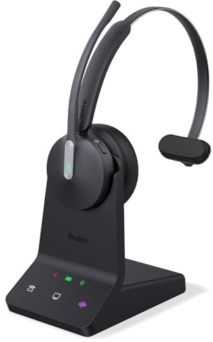 Yealink WH64 DECT & Bluetooth Mono UC Wireless Headset with Microphone, 606 ft Range On Ear Headphones with 3X Noise Cancelling Mic, 26H Talk Time, Microsoft Certified PC Headsets for Work, VoIP Phone