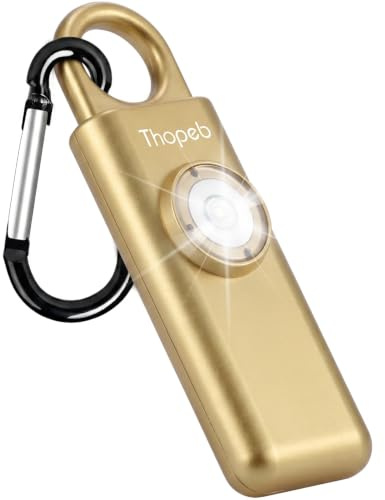 Originaler Taschenalarm extra laut 130 dB für Frauen zur Selbstverteidigung | Helles SOS-LED-Stroboskoplicht, hochwertiger Alarm-Schlüsselanhänger – für Senioren, Damen & Kinder (Metallic Gold)