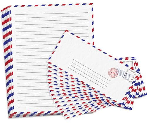 ArtCreativity 100 Pieces Vintage Stationery Paper and Envelopes Set - 50 Double Sided Airmail Sheets and 50 Envelopes - Pen Pal Stationery Letters and Envelopes with Air Mail Design
