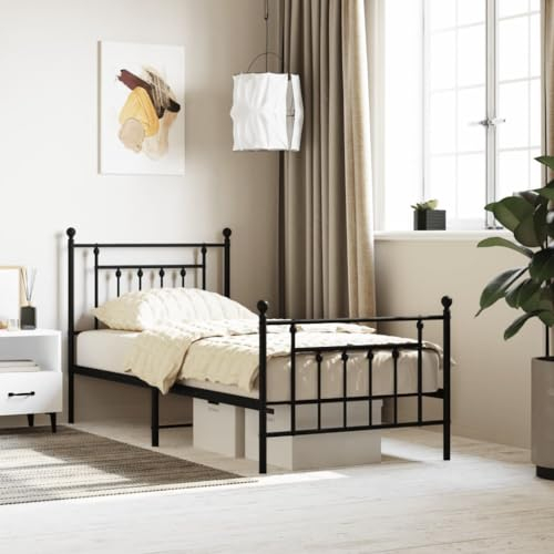 THOYTOUI Bettgestell, Betten Seniorenbett Bettsystem Metallbett Geeignet für Gästezimmer Schlafzimmer Mehrbettzimmer Wohnung mit Kopf- und Fußteil Metall Schwarz 90x190 cm