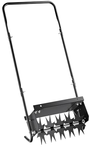 Wiltec Rolling Lawn Aerator with Spikes Working Width 40 cm Working Depth 6.4 cm Spiked Lawn Roller for Grass Rolling Aerator Scarifier Manual Tool Suitable for Lawn, Garden and Yard