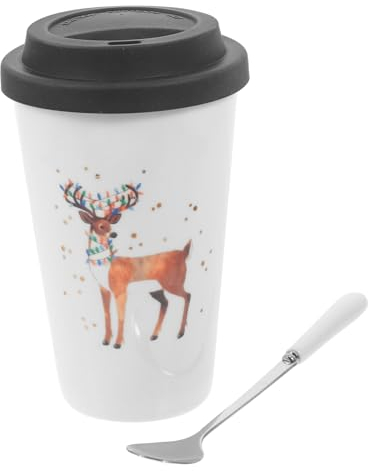 COLLBATH Trinkbecher Weihnachtskeramikbecher Kaffeebecher Mit Silikondeckel Auslaufsicheres Design Keramikmaterial Für Weihnachtsfeiern Zufällige Farbe