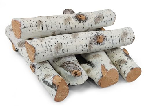 Juego de troncos para chimenea de gas, troncos de gas de madera de abedul blanco de cerámica para insertar chimenea de gas, troncos de chimenea falsos para ventilación, chimenea eléctrica interior y