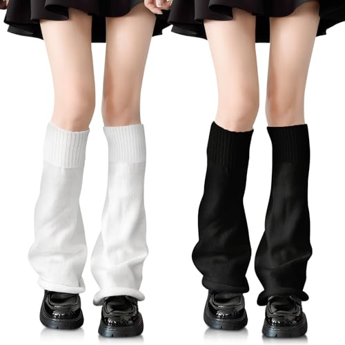 YUWJOOWEE 2 pares de calentadores para mujer, calentadores de piernas largas para mujer, calentadores térmicos de punto para las piernas para invierno, calentadores de piernas para mujer, niñas (2,
