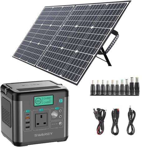 SWAREY Portable Power Station with 100W Solar Panel, 222Wh Lithium Battery, 300W(Surge 600W) AC Outlet, 65W USB-C Port, Solar Generator for Outdoors Camping Travel Fishing Emergency