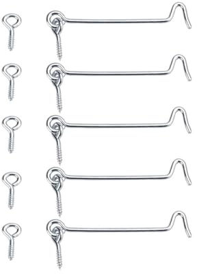 Nazeauf Stainless Steel Gate Hook Lock - 10In Hook and Eye Latch, 5pcs, Modern Style, Wall Mount, Door, Gate, Window, Home, Office, Supermarket, Factory