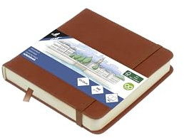 Kangaro Carnet à croquis 12 x 12 cm Couverture rigide PU Cognac 80 feuilles 140 g Papier crème avec élastique et ruban