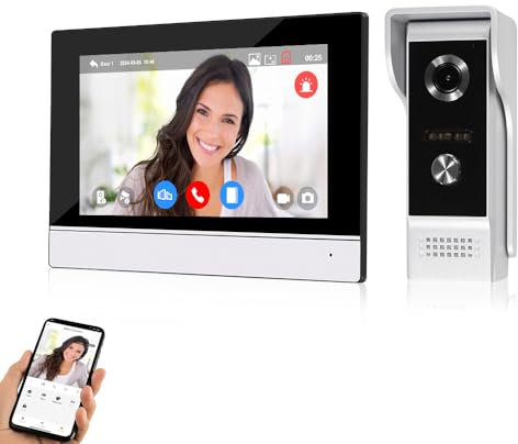 KurDunly 7 Wired Video Door Phone Intercom System 1080P Indoor Monitor Touch Screen with HD Infrared Outdoor Doorbell WIFI Tuya APP Connection for Villa Home Office Apartment