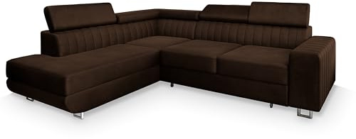 Masseno Ecksofa NOLA L-S mit Schlaffunktion L-Form, Klassisch Sofa mit Bettkasten, Wohnzimmersofa, Couch, Soffa, Bettsofa, Couchgarnitur - Braun, Monolith 29