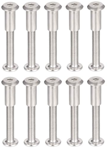 TA-VIGOR M6 Furniture Connector Bolts and Nuts, M6 x 45mm Hex Sleeve Nuts | 10 Sets Carbon Steel Connecting Screws, Binding Bolts for Bed Frame, Cupboard, Wardrobe, Worktop, Cabinet