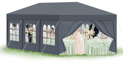 arvioo Cenador de 3 x 9 m con 8 paredes laterales, resistente al agua, estable, resistente al invierno, protección UV, carpa para fiestas con techo de polietileno y marco de acero para eventos al aire
