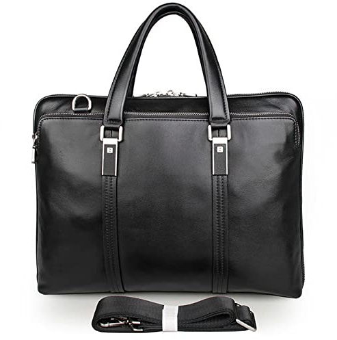 BHBYAFASH Laptoptasche Aktentasche, Herren Business Aktentasche 15,6 Zoll Laptop Portfolio Satchel Umhängetasche Handtasche Vintage echtes Leder Umhängetasche(Schwarz)