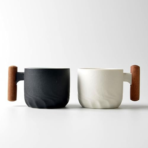 Whcctl 2 Pezzi Tazze da Espresso 70ml, Tazze da Caffè Espresso Ceramica, Tazze da Caffè con Manico, per Tè Matcha, Tè Verde, Espresso, Latte(Nero + Bianco)