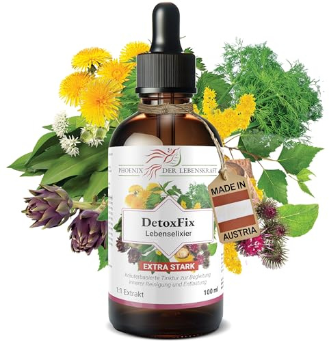 DetoxFix Tinktur 100 ml – Pflanzliche Hilfe für Leber, Nieren & Stoffwechsel – 1:1 Extrakt mit Brennnessel, Löwenzahn, Birkenblätter, Artischocke, Fenchel, Salbei, Bärlauch – vegan