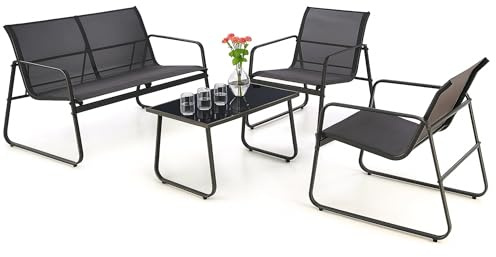 EXTRALINK Set di Mobili da Giardino – Set di mobili da balcone resistente alle intemperie, con divano a 2 posti, 2 sedie e tavolo, robusto telaio in acciaio e tessuto resistente ai raggi UV