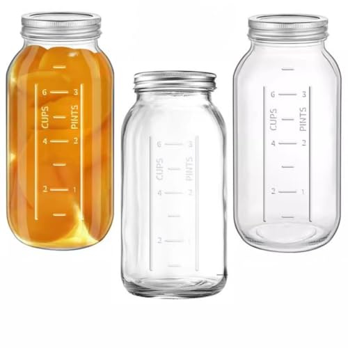 AOSEE Lot de 3 bocaux Mason à large goulot de 1.9 l avec couvercles hermétiques et bande Bocaux de rangement en verre pour mise en conserve, fermentation, marinage, Confiture Maison (64OZ/1900ml)