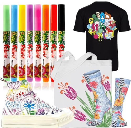 Altaroo 8 Stück Textilstifte Waschmaschinenfest, Textilstifte, Textilmarker Ungiftige für Kleidung, Taschen & Schuhe, Stoffmalfarben Waschfest Permanente für Kinder, Erwachsene