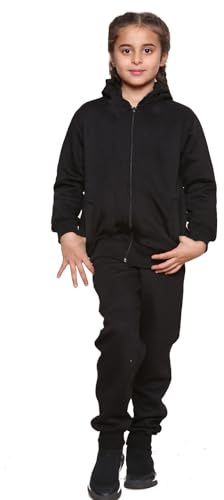 GW CLASSY OUTFIT Boys Kids Tracksuit Set Hoodies Plain Tracksuit Hoodie with Jogger Sweatpants Sports Activewear Set Girls (13-14 Years, Black Zipper Suit)