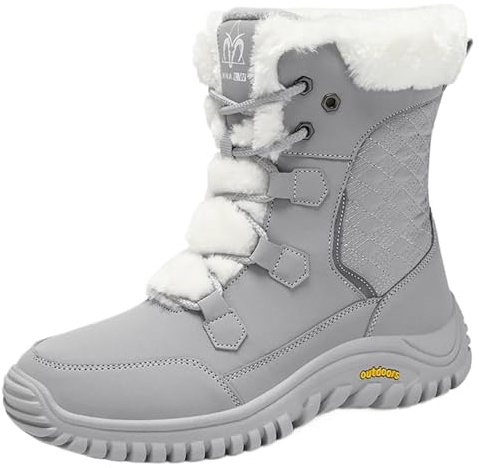 CuteFlats höga vinterstövlar för kvinnor | 18 cm skafthöjd | vattenavvisande och fodrad | halkfri sula för snö, GRÅ, 38 EU
