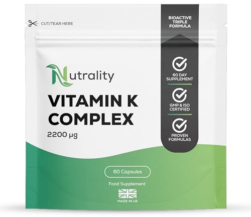 Nutrality Premium Triple Vitamin K Complex 2200 mcg – Bioactive Natural Forms – Vitamin K1 Plus Vitamin K2 (MK-4 & MK-7) – High Strength K2 Vitamin Supplements for Maintenance of Normal Bones
