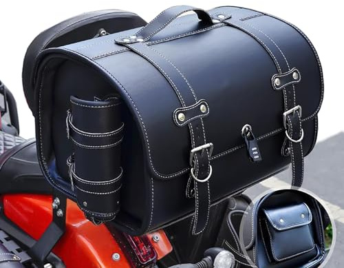 HDAJDWA Motorcycle Tail Bag for Harley Davidson Softail Fat Boy 1990-2024, All Weather Waterproof PU Leather Rear Seat Luggage Bag, 33L Large Capacity Storage Motorbike Saddle Bag,A Black