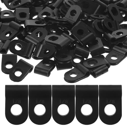 LIFKICH 100pcs Black PVC Wire Clips Cable Holders for Cables and Audio Suitable for 1/8 Inch Diameter Extend Lifespan and Organise Wires for Home and Office Cord Management