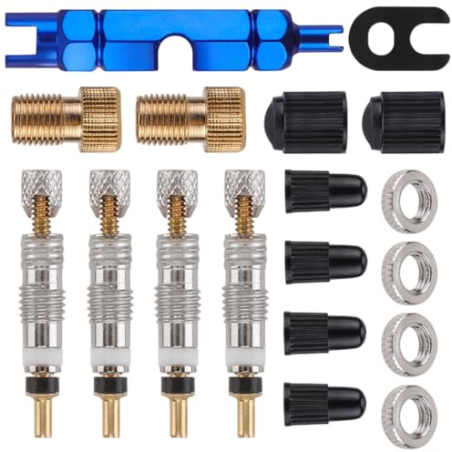 18 Stück Französisches Ventil Set,Fahrradventil Adapter,Presta Ventil Reparatur Set,Inkl Adapter,Ventilschlüssel,Ersatz Ventileinsätze Kappen,für Fahrrad,Mountainbikes,Auto Austausch des Ventilkerns