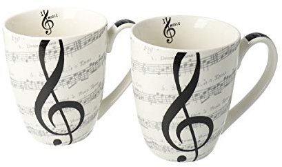 PPD I Love Music Henkelbecher, 2er Set, Kaffeetasse, Kaffee Becher, New Bone China, Weiß / Schwarz, 350 ml, 603062