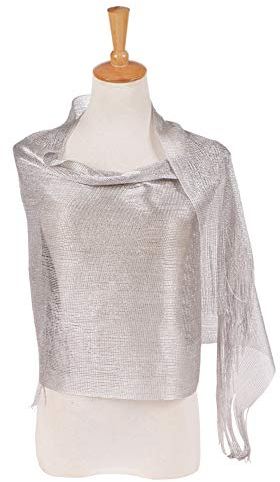 Damen Abend Wrap Stola Schal Elegant für Hochzeit, Partys, Brautjungfer, Prom Schal Damen Lange Schal Geschenk Mode Shinning Leichte Reizende Quaste Schals iSpchen Silber EINWEG