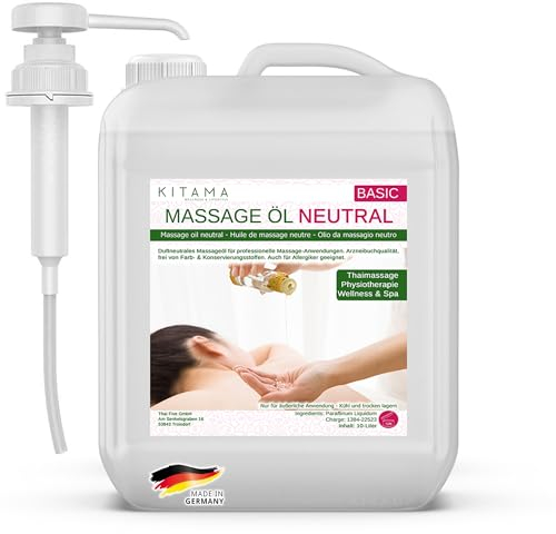 Kitama Massageöl Neutral 10-Liter mit Hebepumpe DIN 45 - Professionelles Massage Öl für Physiotherapie Massage Thaimassage - Duftneutral, ohne Farb- & Konservierungsstoffe