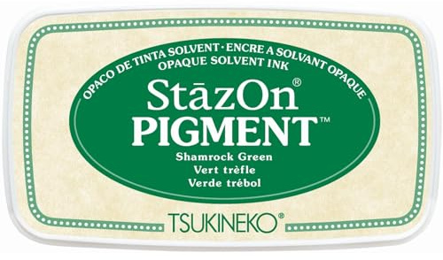 Tsukineko StazOn Pigmenttinte Stempelkissen - Grün, Shamrock Green - Groß - Deckend, Lufttrocknend, Wasserfest - Embossing