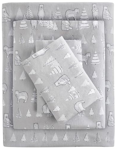 Sleep Philosophy True North by Sábana acogedora de Franela cálida 100% algodón, diseño de Animales, Estrellas, Juego de Ropa de Cama Ultra Suave para Clima frío, tamaño Individual XL, Oso de 3 Piezas