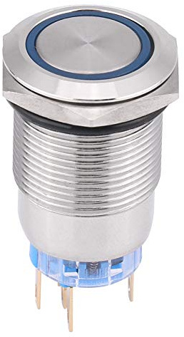 Interruttore a pulsante con chiusura a LED, pulsante 19 mm 12V Interruttore a pulsante con chiusura a scatto autobloccante in acciaio inossidabile impermeabile(Anello luminoso a LED blu)