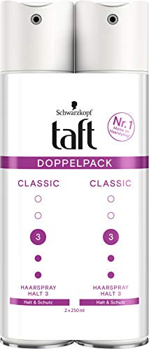 Taft Haarspray Classic Halt & Schutz, Haltegrad 3 (2 x 250 ml), Styling Spray bietet Halt und Schutz für normales Haar, Haarspray ohne Silikone für bis zu 24 h Halt