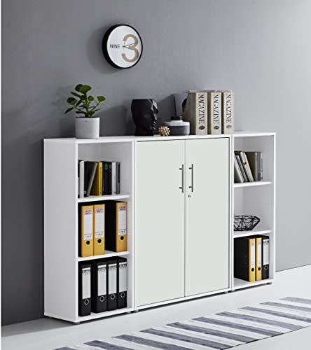moebel-dich-auf Aktenschrank TABOR 2 abschließbar Highboard Büroschrank 2 Türen 6 offene Fächer Korpus weiß Front weiß matt
