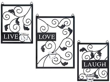 Frienemy Presents Set of 3 Black Live Laugh Love Wall Candle Holder Sconces | Decorative Wall Tea Light Holder Candle Lamp Decoration for Home Or Living Room #Frienemy-0276