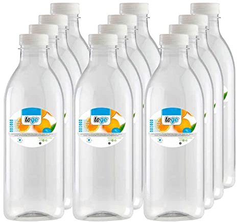 Acan Tradineur - Pack de 12 botellas de plástico - Incluye tapa - Ideal para la conservación de tus alimentos - Capacidad de 1 Litros - 26 x 8 cm